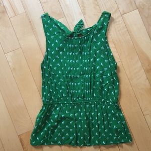 Anthropologie green summer top tie back